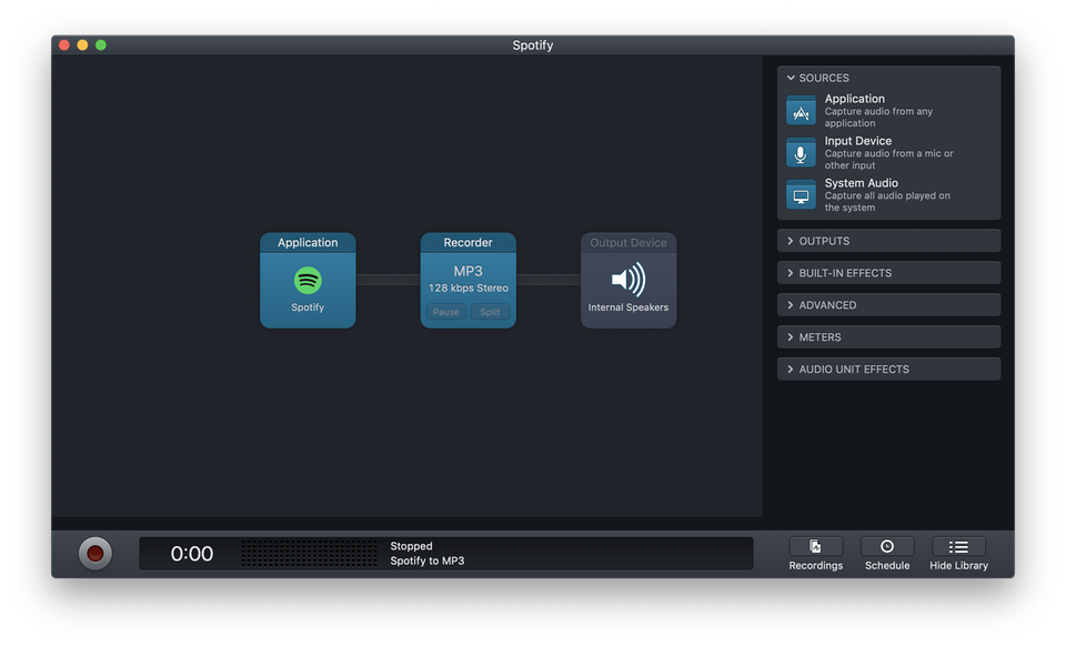 An AudioHijack session with Spotify and a Recorder